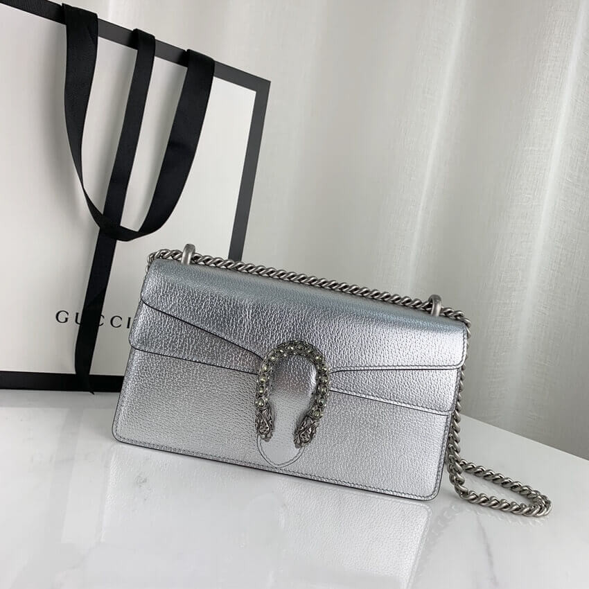 Gucci Dionysus Small Shoulder Bag in Silver Lame Leather 499623
