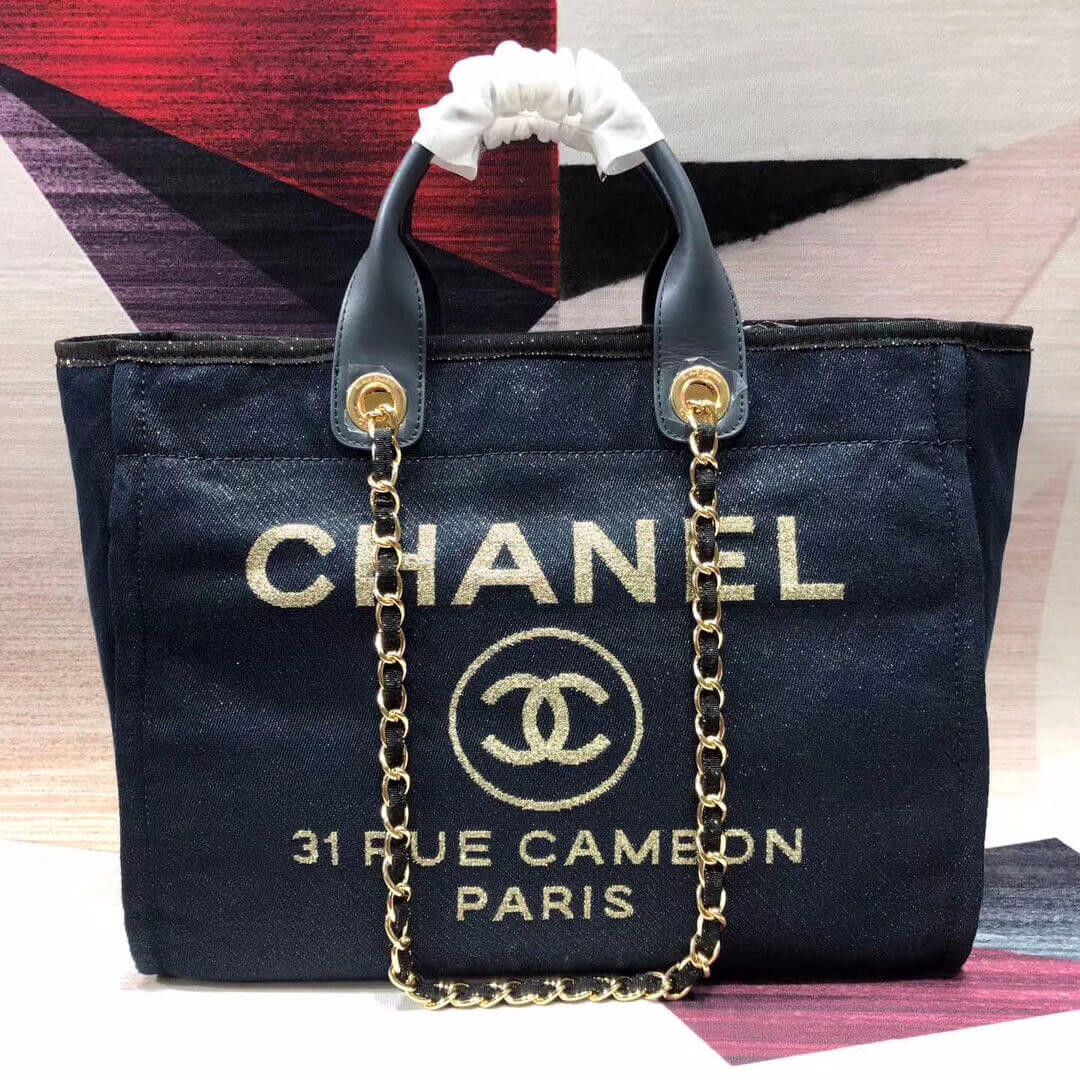 Chanel Deauville Tote 38cm Canvas Bag A66941 Denim Blue/Gold