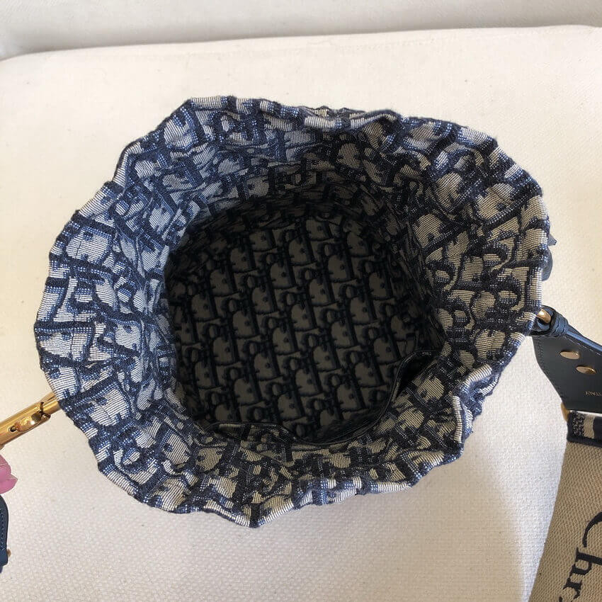 Christian Dior Wicker Basket Shoulder Bag Blue Oblique M7600