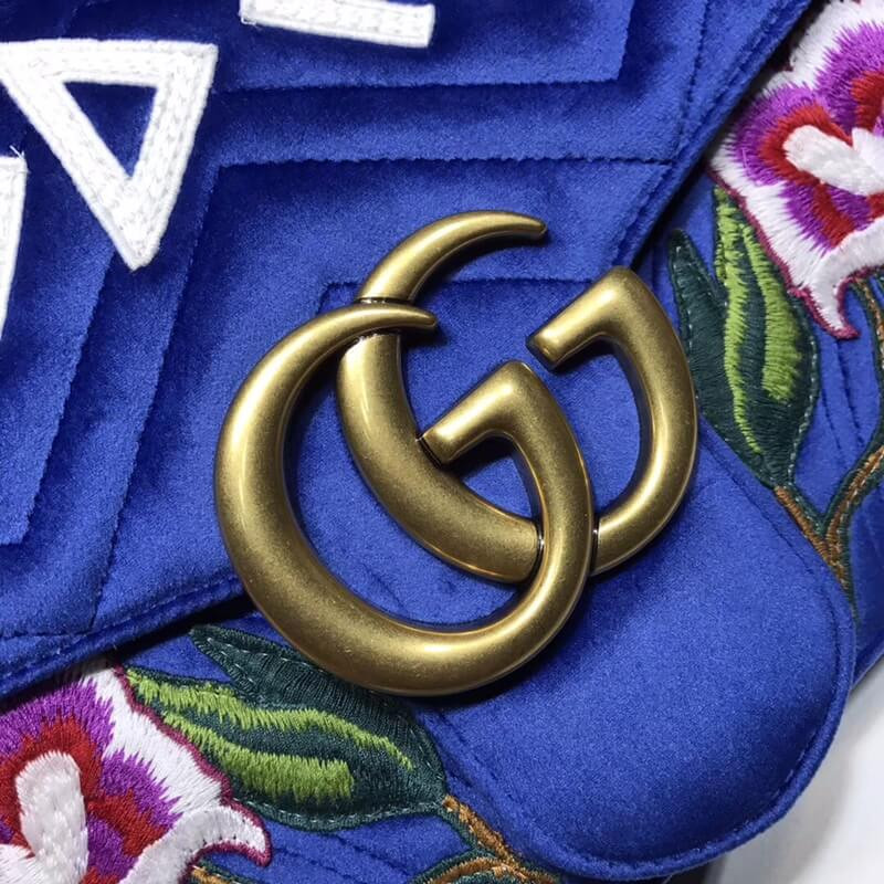 Gucci GG Marmont Embroidered Modern And Rose Velvet Chevron Shoulder Bag 443496