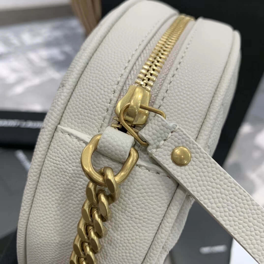 Saint Laurent Vinyle Round Camera Bag In Chevron-quilted Grain Leather 6104361