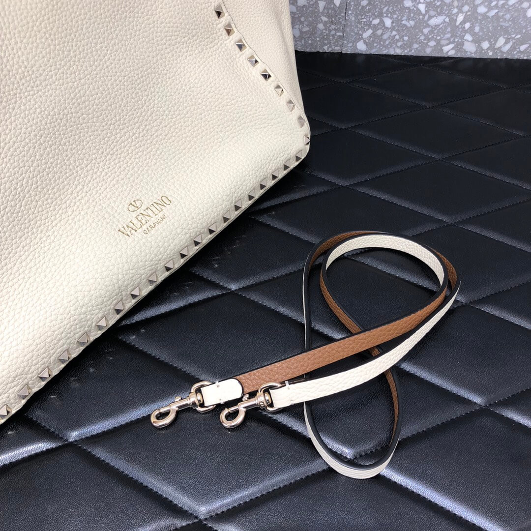 Valentino Garavani Medium Double Rockstud Reversible Tote Bag 0067J  Brown/White