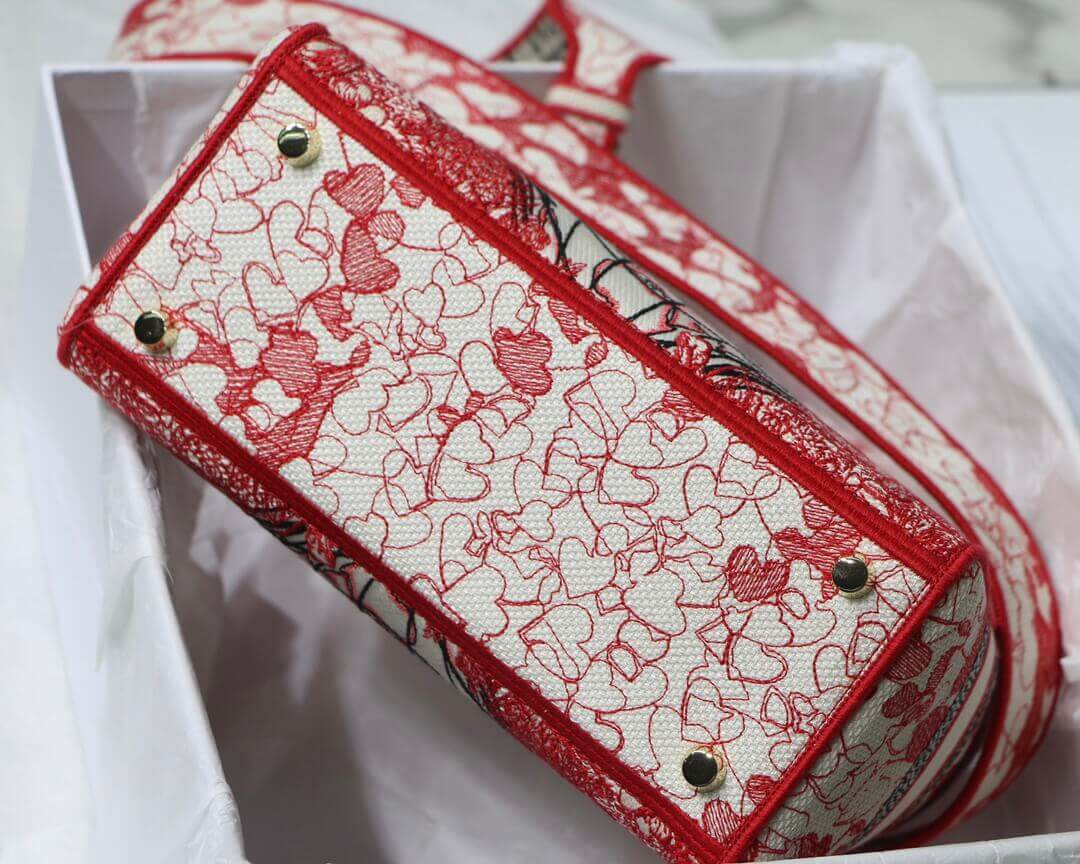 Christian Dior Medium Lady D-Lite Bag Red and White D-Royaume d'Amour Embroidery M0565