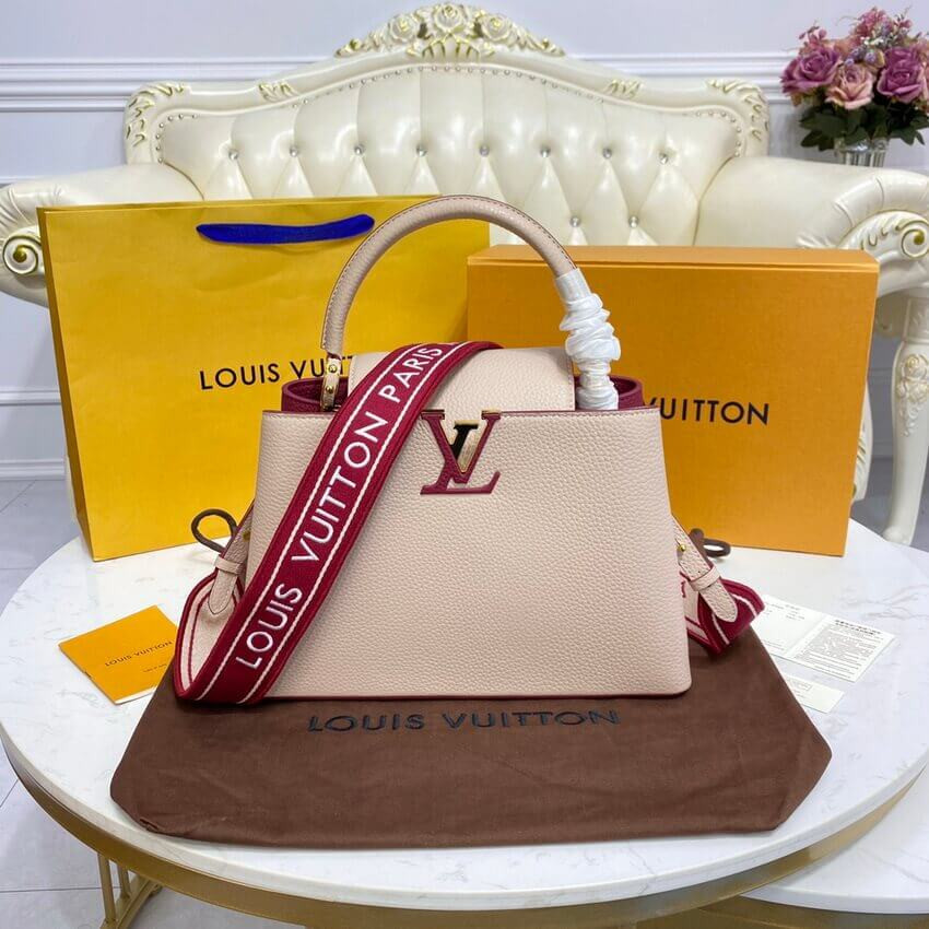 Louis Vuitton Capucines MM M58610 Eggshell/Lie de Vin Red