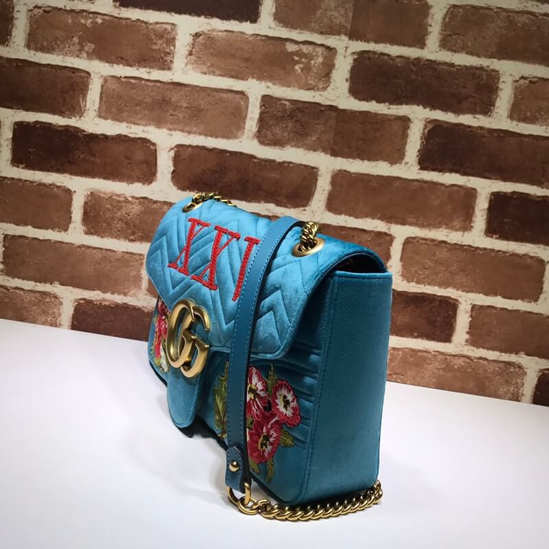 Gucci XXV Anniversary Teal Velvet Shoulder Bag 443496