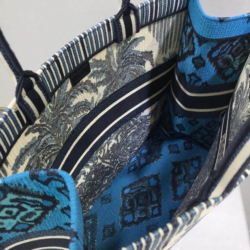 Dior Book Tote in Blue Palms Embroidery M1286