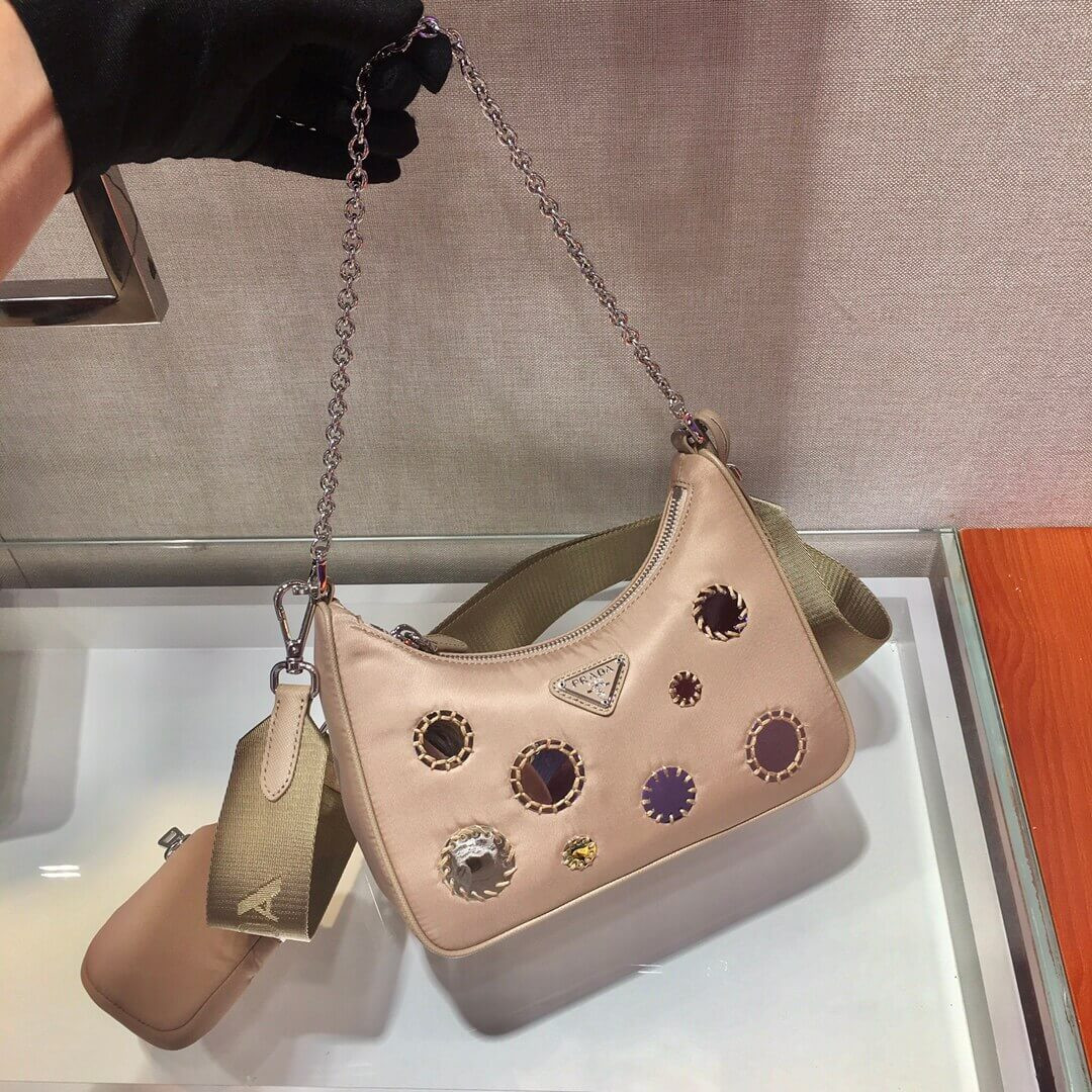 Prada Hobo Re Edition Embroidery Sequins Cross Body Bag 1BH204