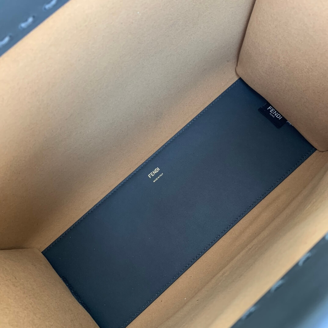 Fendi Sunshine Medium Python Embossed Logo Dark Grey Tote 8BH386