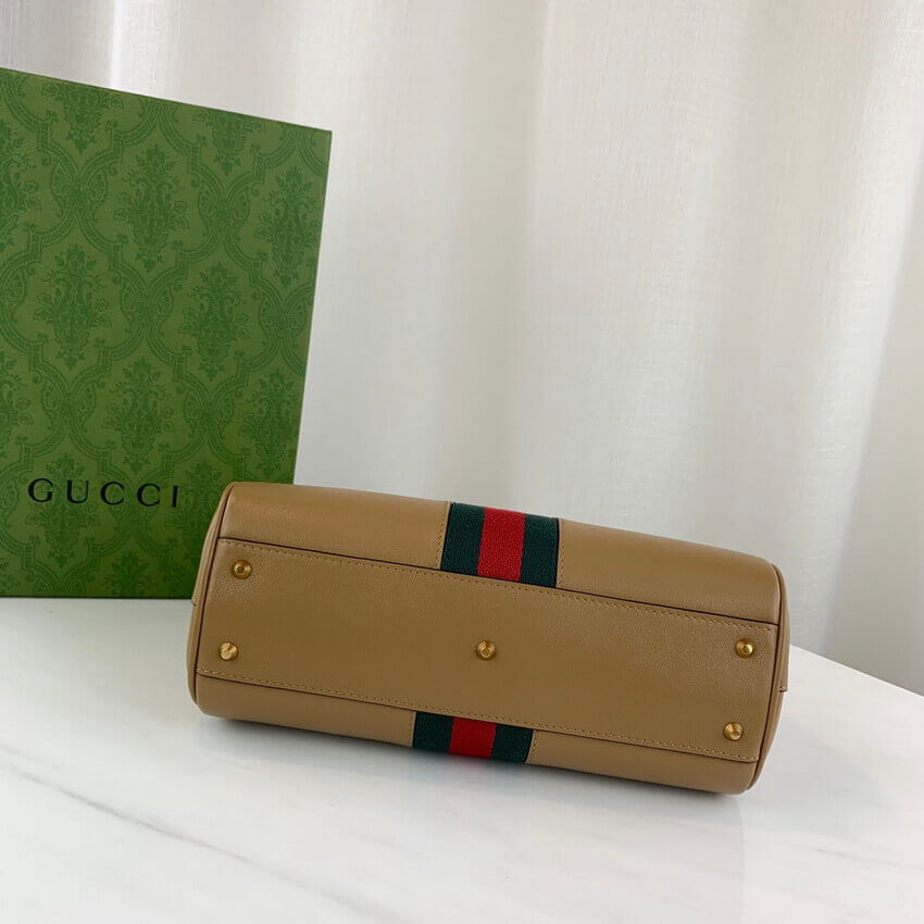 Gucci Small Top Handle Bag with Double G in Brown Leather 658450