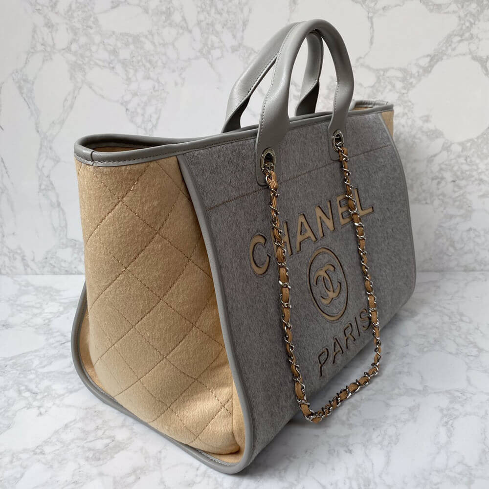 Chanel Wool Felt Deauville Shopping Bag A60598 Grey