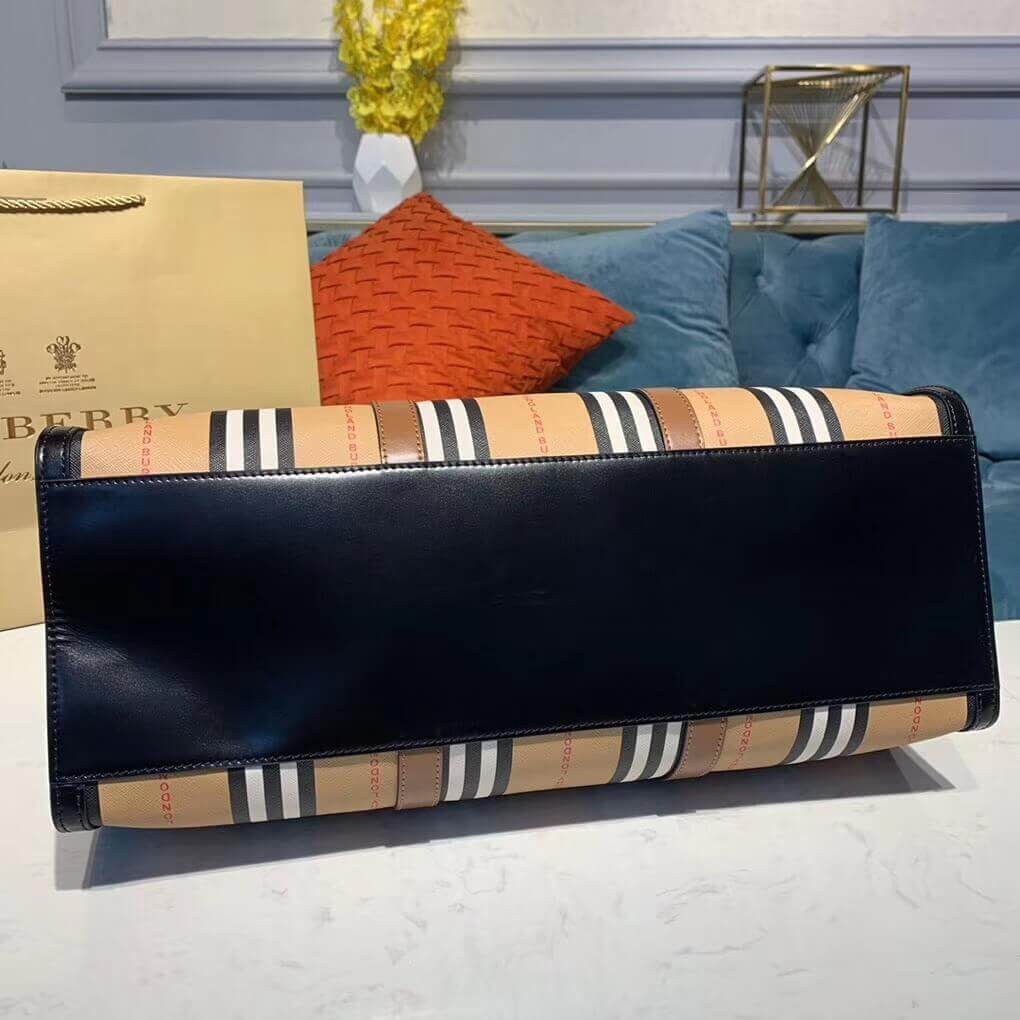 Burberry Logo and Stripe E-canvas Portrait Tote Bag 80223771