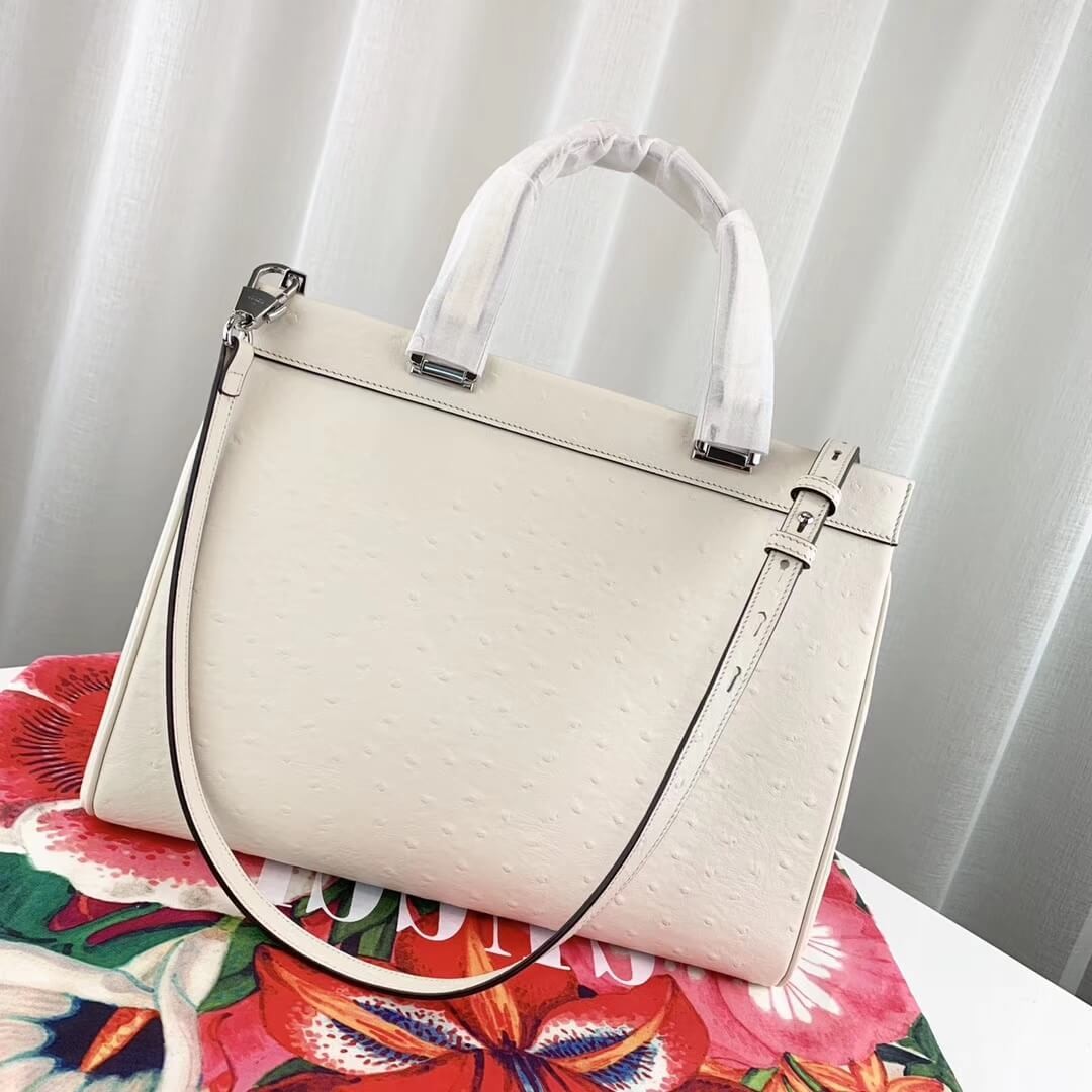 Gucci Zumi Ostrich Leather Medium Top Handle Bag 564714 White