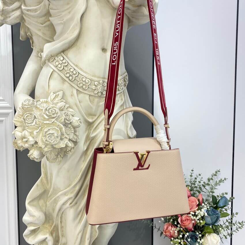 Louis Vuitton Capucines MM M58610 Eggshell/Lie de Vin Red