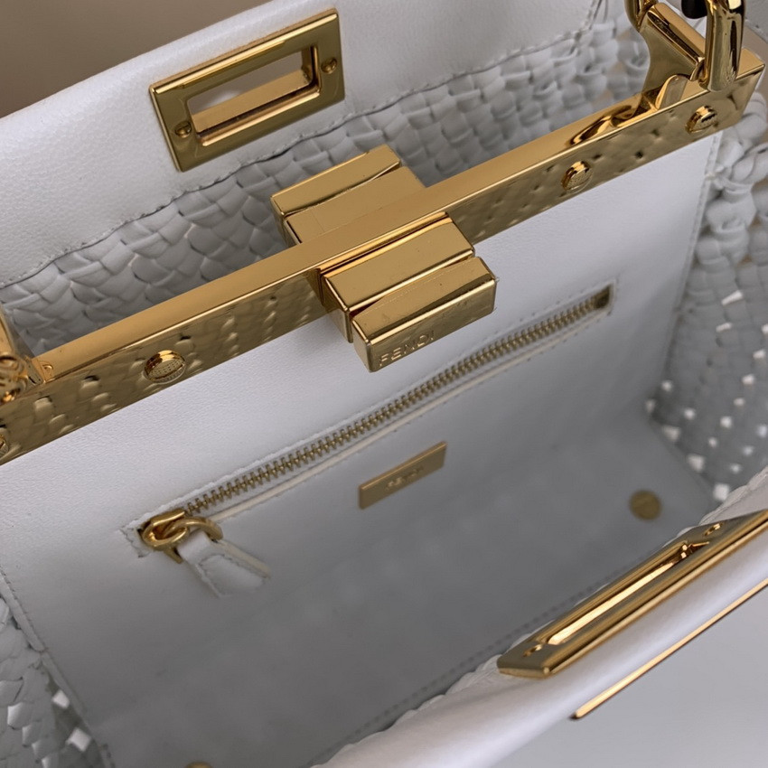 Fendi Peekaboo Iconic Mini Leather Interlace Bag 2031 White