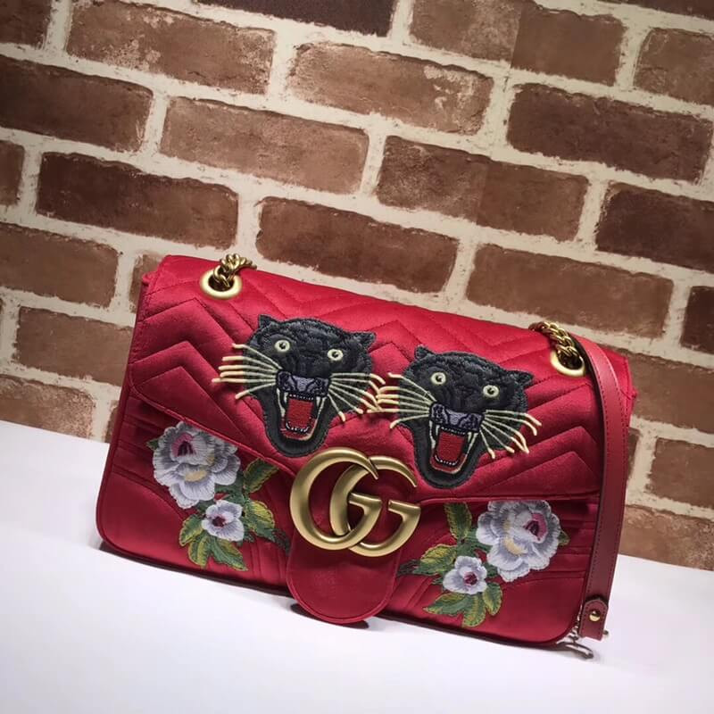 Gucci Anniversary GG Marmont Small Panther Velvet Shoulder Bag 443496