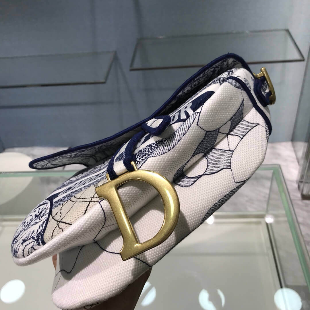 Christian Dior Saddle Bag in Blue Camouflage Embroidery M0446