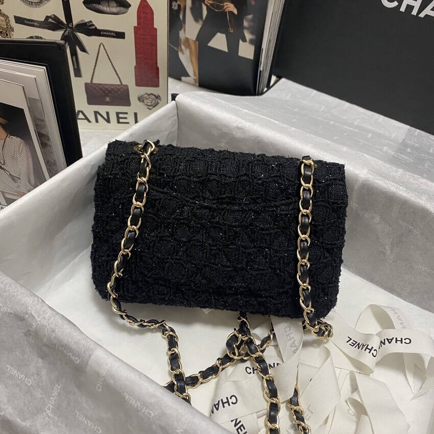 Chanel 20cm Classic Flap Bag in Black Tweed 1116