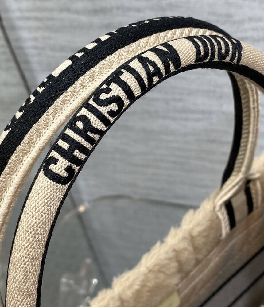 Christian Dior Medium Book Tote Beige Cannage Shearling M1296