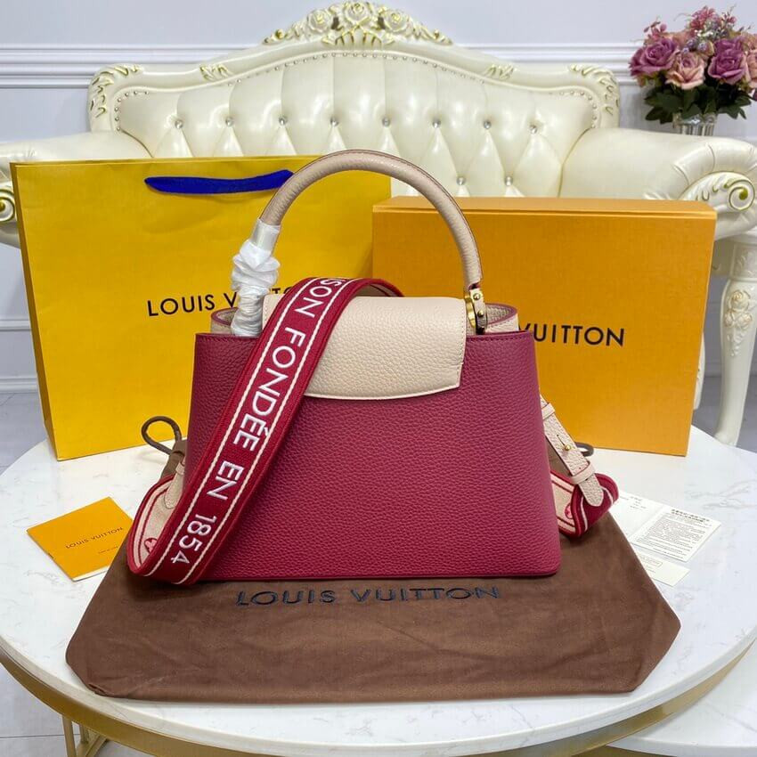 Louis Vuitton Capucines MM M58610 Eggshell/Lie de Vin Red