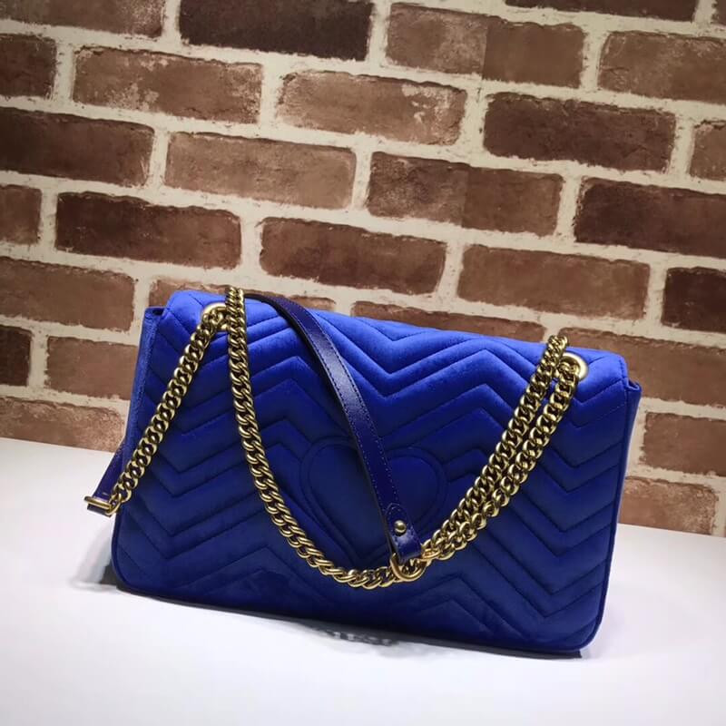 Gucci GG Marmont Embroidered Modern And Rose Velvet Chevron Shoulder Bag 443496