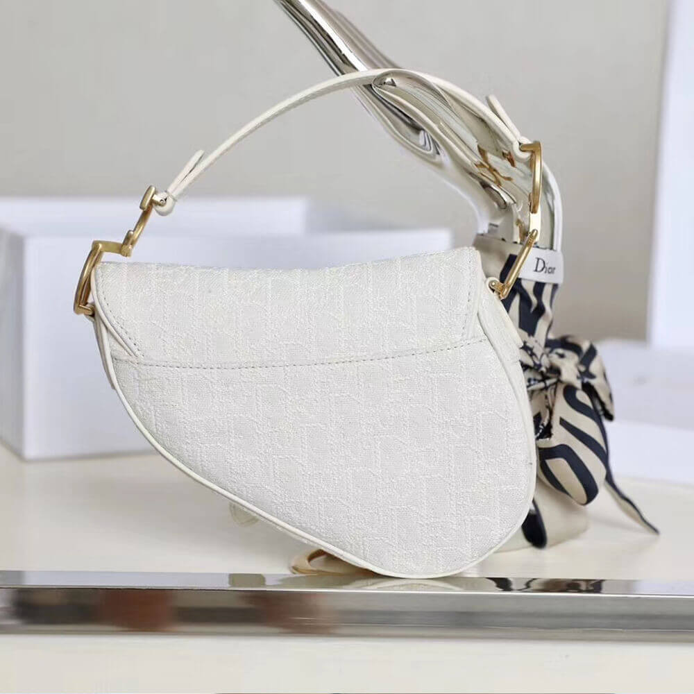 Christian Dior Mini Saddle Bag in White Oblique Jacquard M0447
