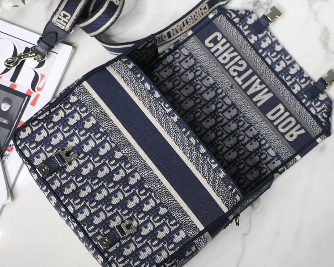 Christian Dior Medium DiorCamp Bag Blue Oblique Embroidery M1240