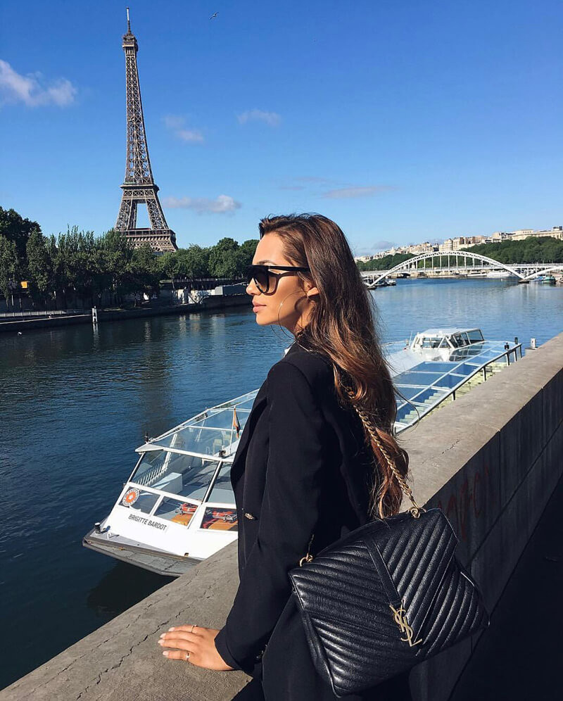 YSL Saint Laurent Sheepskin Matelasse Chevron Monogram Large College Satchel 392738 Black