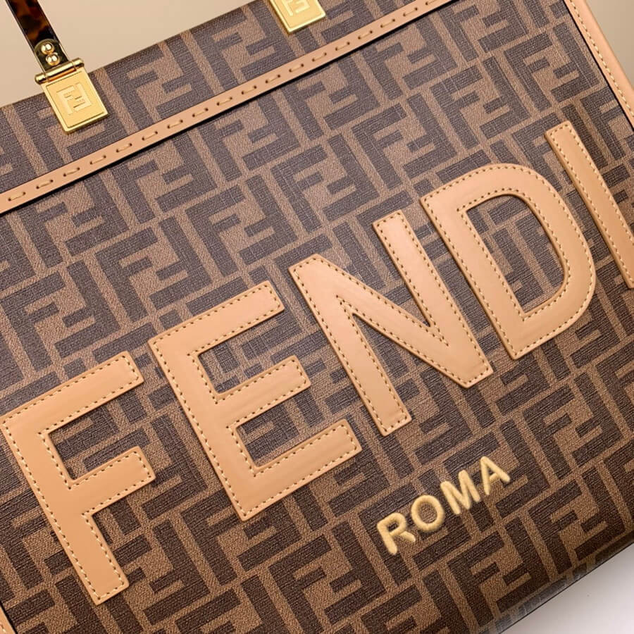 Fendi Medium Sunshine Shopper 8BH386 FF Glazed Fabric