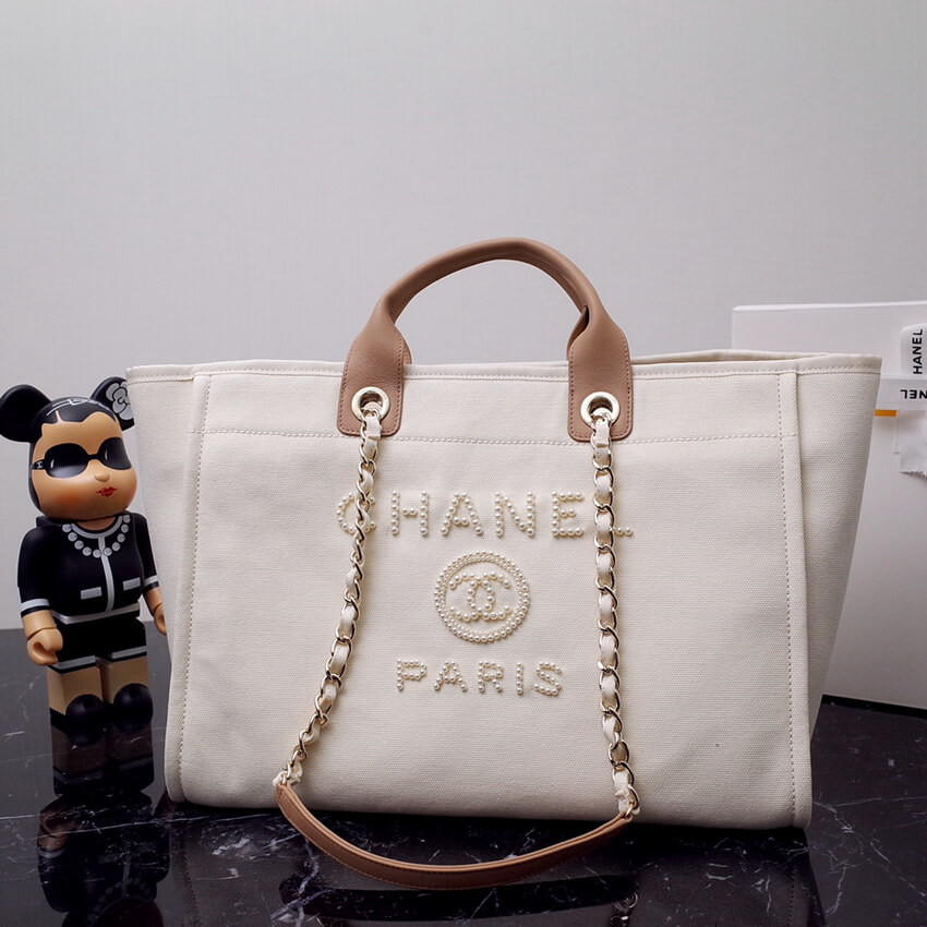 Chanel Canvas Large Deauville Pearl Tote Bag A66941