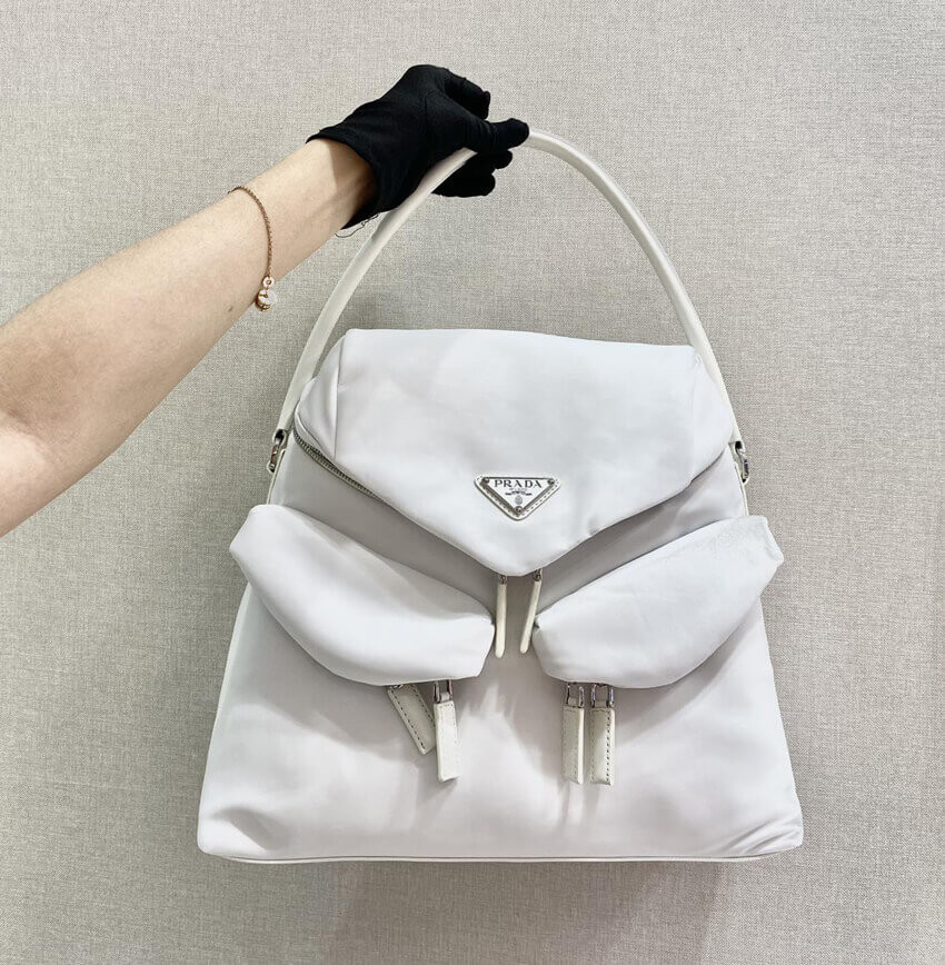 Prada Signaux Nylon and Leather Hobo Bag 1BC160