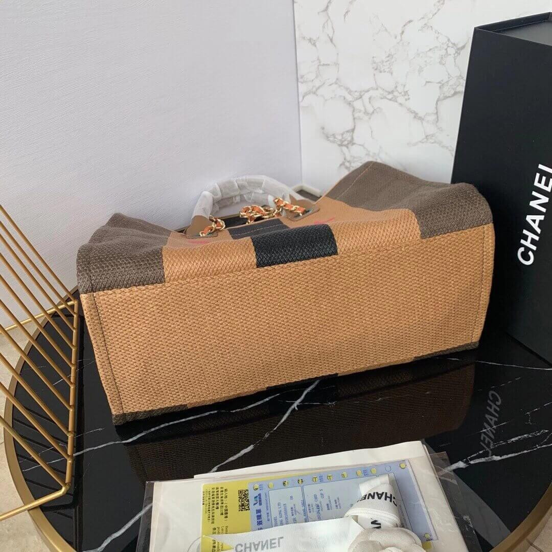 Chanel Straw Raffia Calfskin Striped Large Deauville Tote A93786