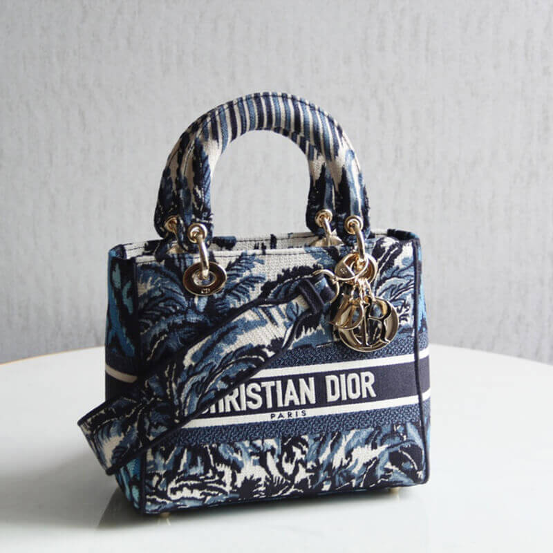Dior Medium Blue Alms Embroidery Lady D-Lite Bag M0565