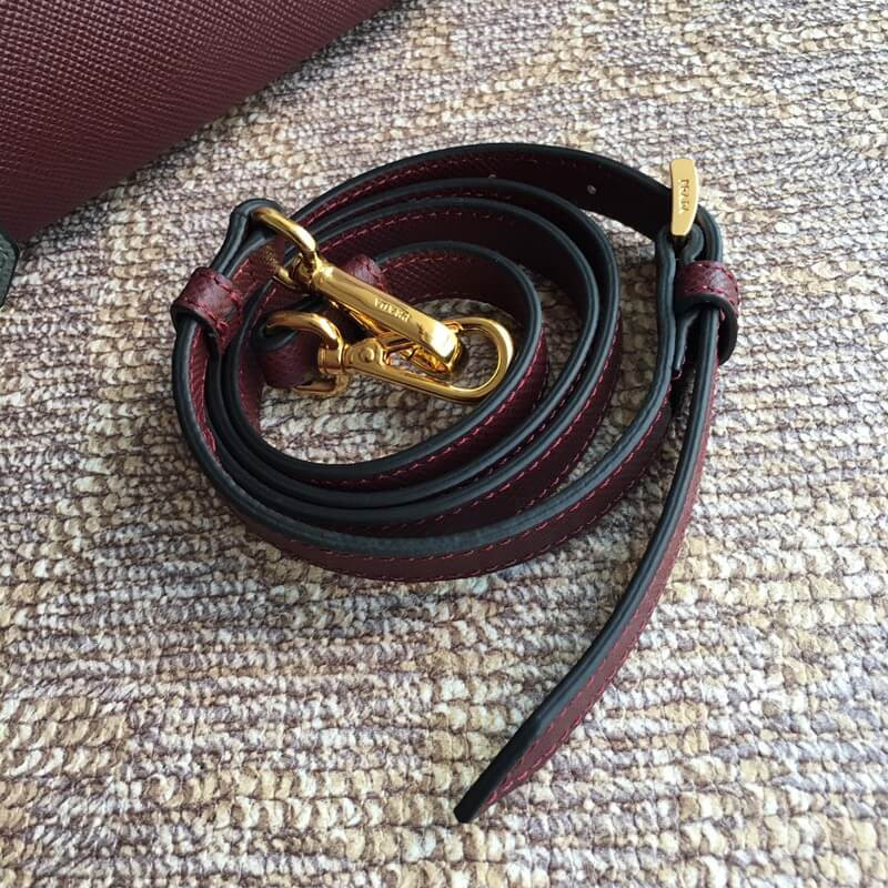 Prada Two-Tone Saffiano Leather Double Bag 1BG775 Burgundy/Grey