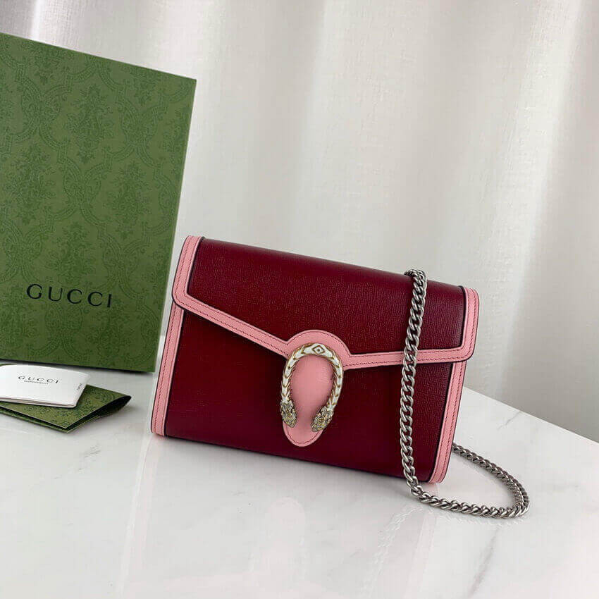 Gucci Dionysus Mini Chain Bag in Red and Pink Leather 401231