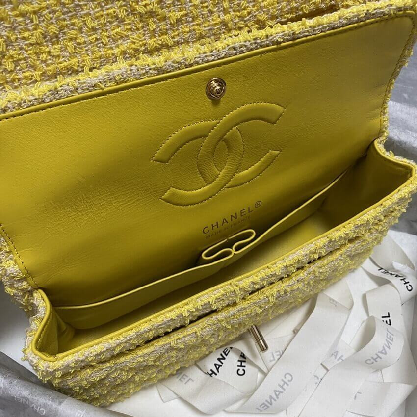 Chanel  Classic Flap Bag in Yellow Tweed 1112