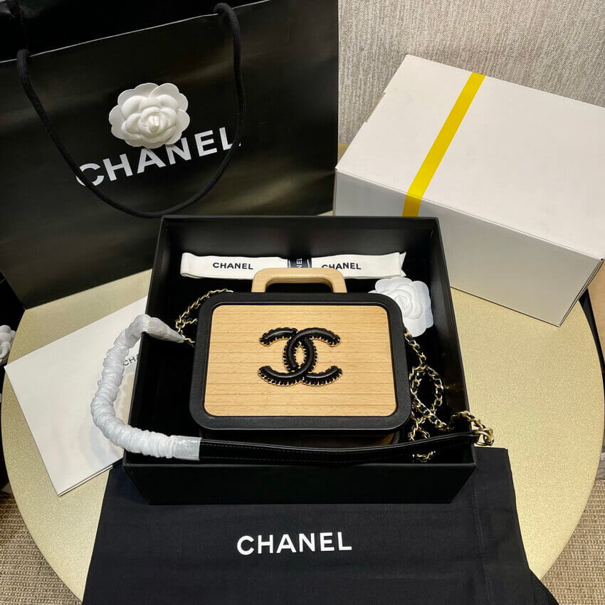 Chanel Vanity Case Beech Wood AS2926 Beige Black