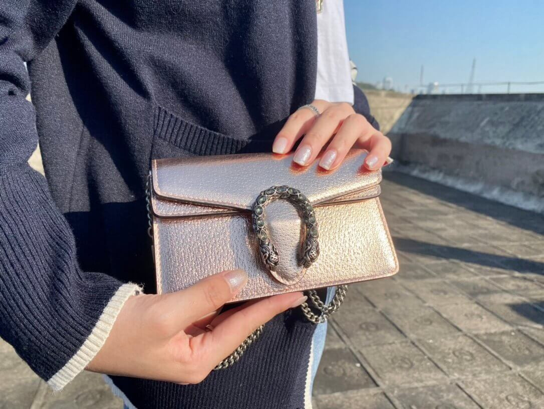 Gucci Dionysus Small Shoulder Bag in Rose Gold Lame Leather 499623