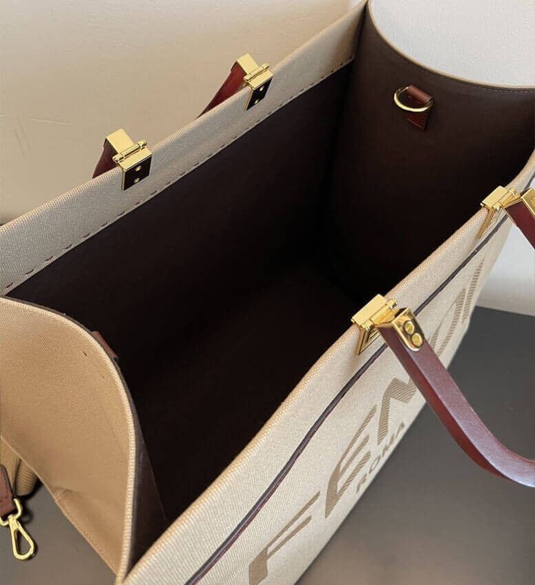 Fendi Large Sunshine Tote Bag in Beige Canvas 8BH372