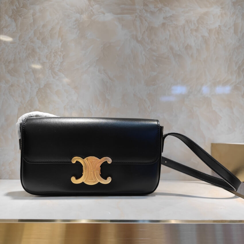 Celine Triomphe Shoulder Bag In Shiny Calfskin 194143 Black
