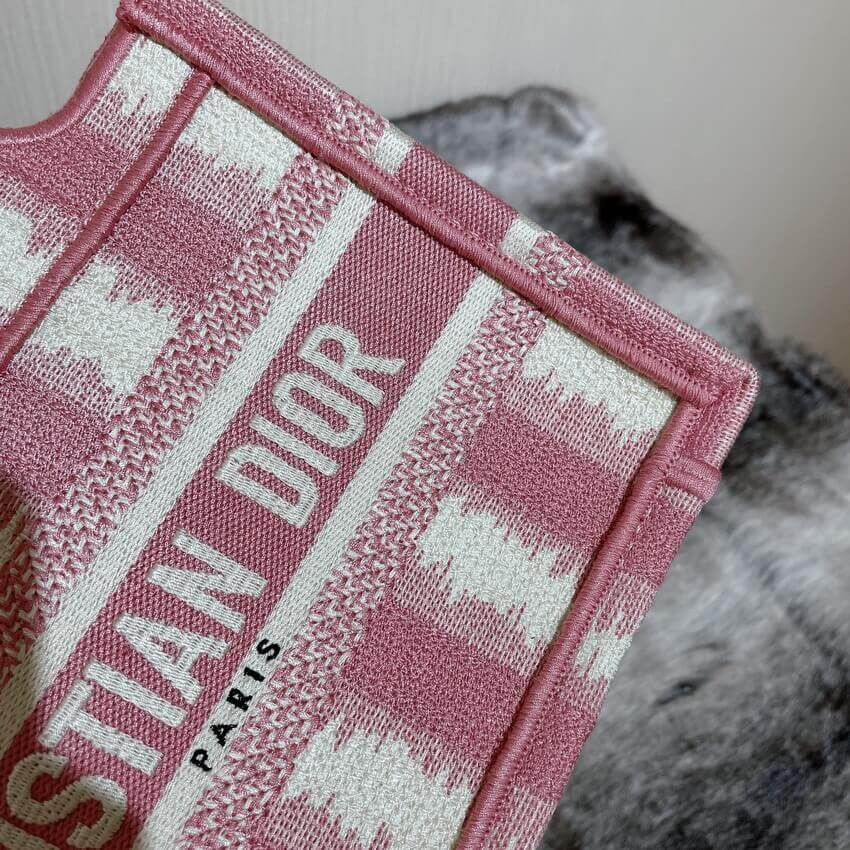 Christian Dior Mini Book Tote Pink D-Stripes Embroidery S5475