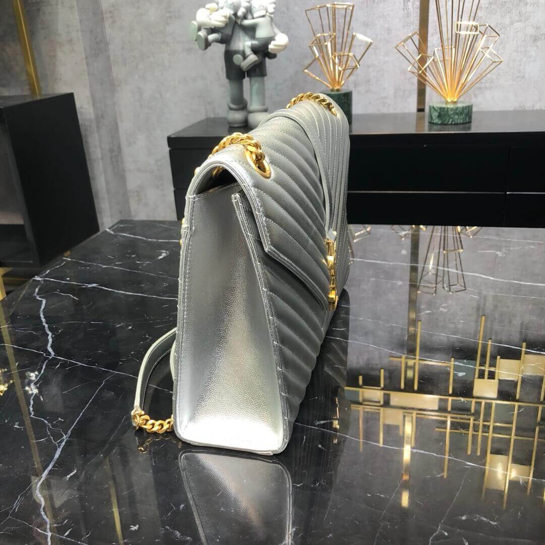 Saint Laurent Metallic Silver Large Envelope Chain Bag 396910