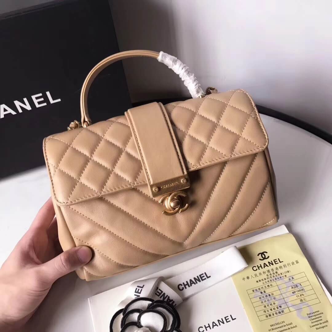 Chanel Calfskin Flap Bag With Top Handle AS0804
