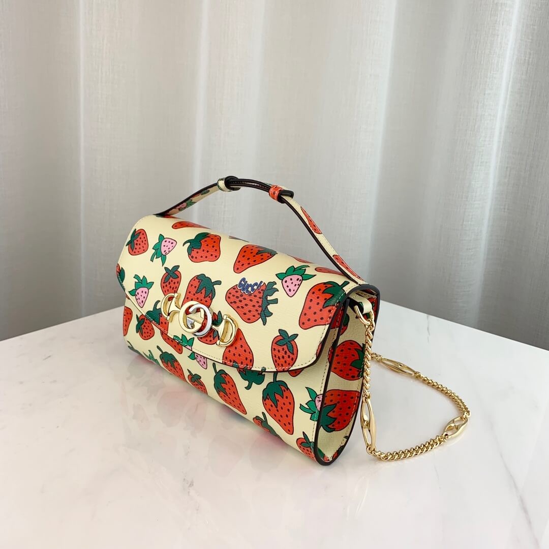Gucci Zumi Strawberry Print Small Shoulder Bag 572375