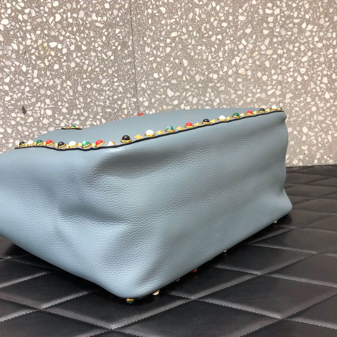 Valentino Garavani Medium Double Rockstud Reversible Tote Bag 0067G Blue/Burgundy