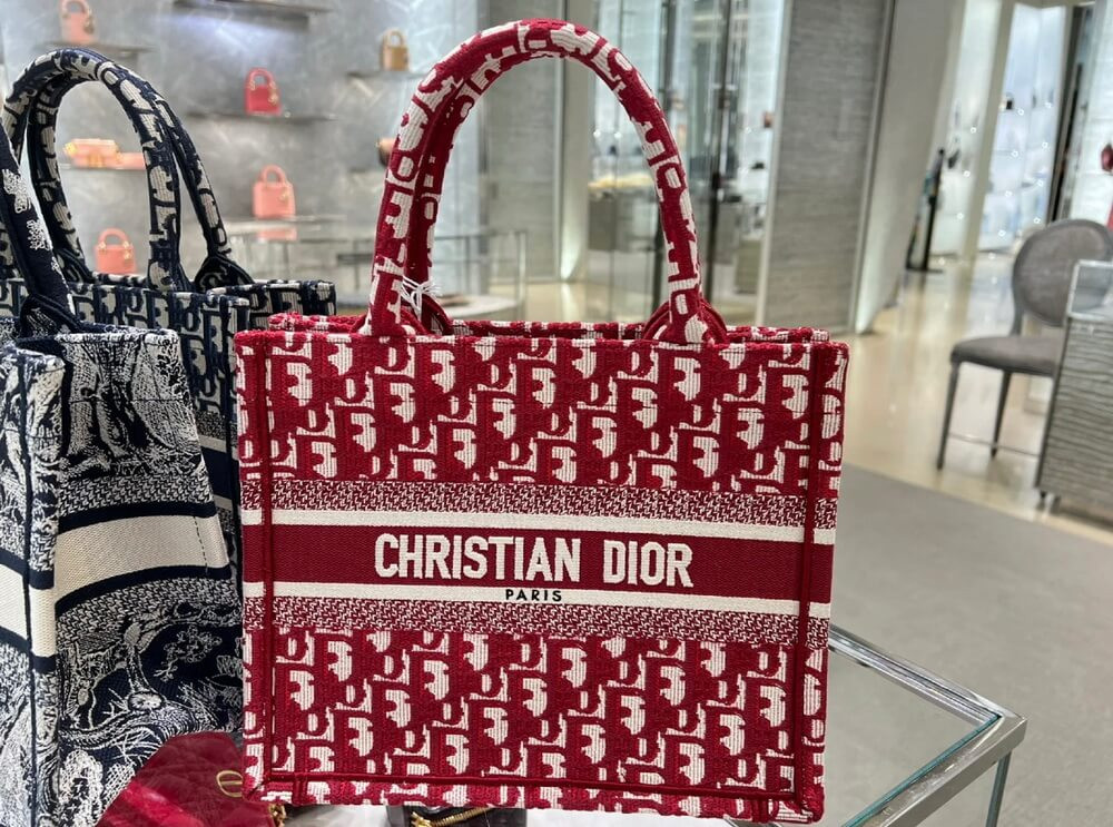 Christian Dior Small Book Tote Bag 26cm Oblique Embroidery Red