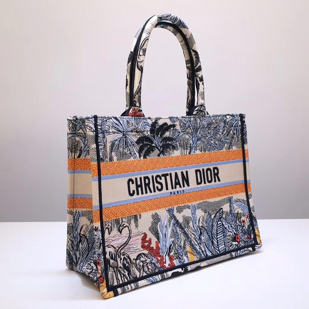 Christian Dior Small Book Tote In Embroidered Canvas M1296