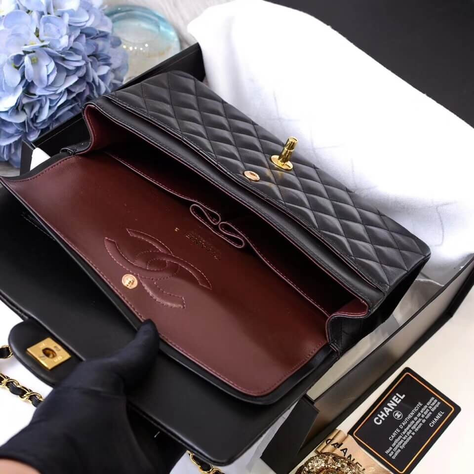 Chanel 1112 Black Medium Size 2.55 Lambskin Leather Flap Bag