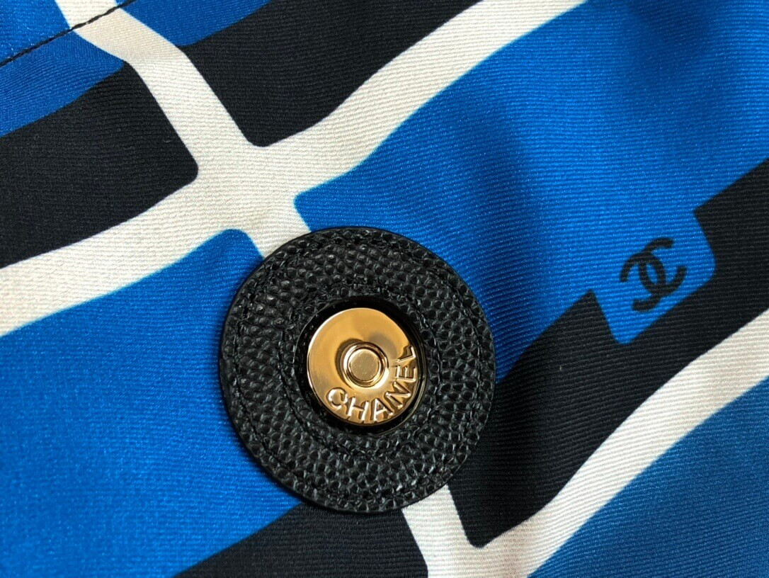 Chanel Printed Fabric Foldable Tote Bag With Chain AP2095 Blue