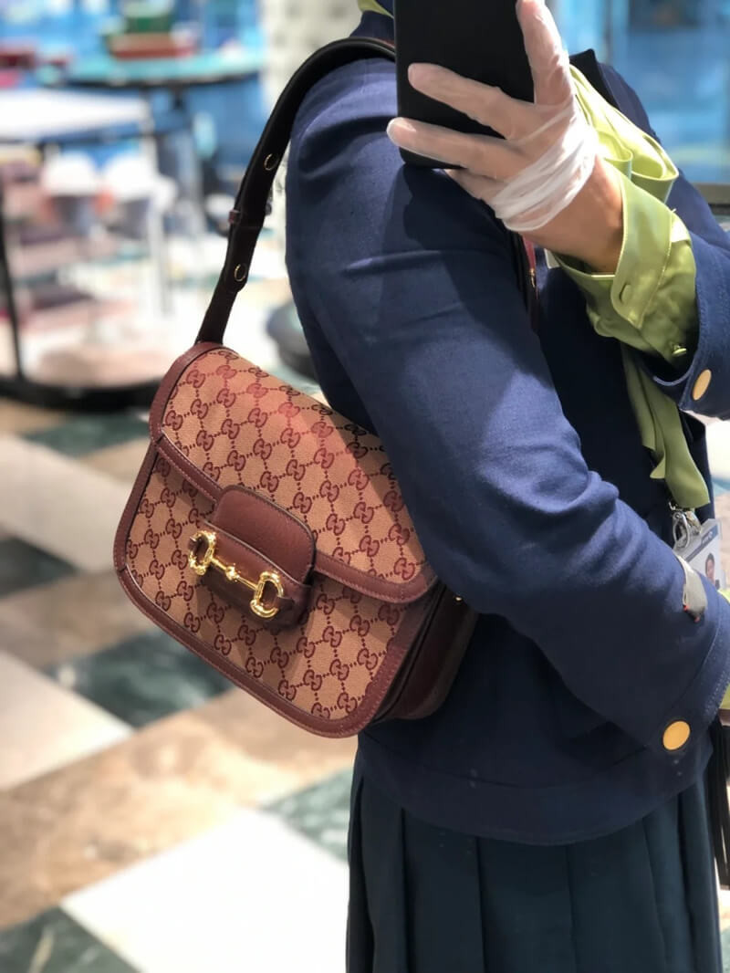 Gucci Horsebit 1955 Small Bag 602204 in  Burgundy GG Canvas