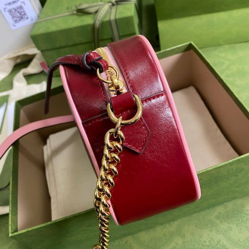 Gucci GG Marmont Small Shoulder Bag 447632 Red and Emerald Leather